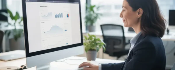 Responsable administrative française consultant ses envois dématérialisés sur écran