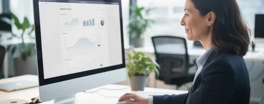 Responsable administrative française consultant ses envois dématérialisés sur écran